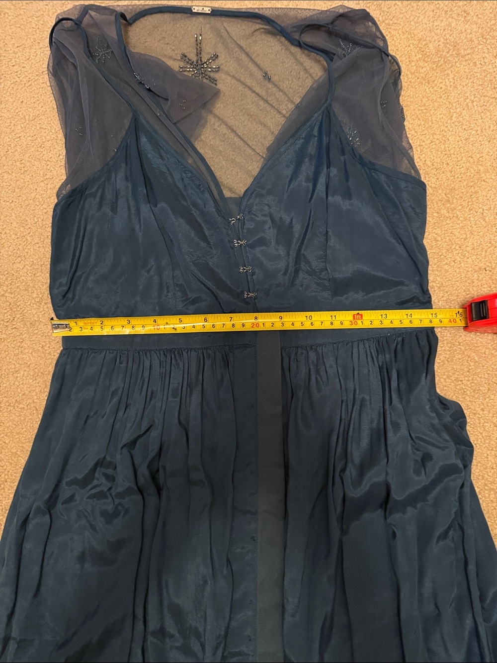 Embellished Blue V-Neck Midi Dress - Picture 16 of 17